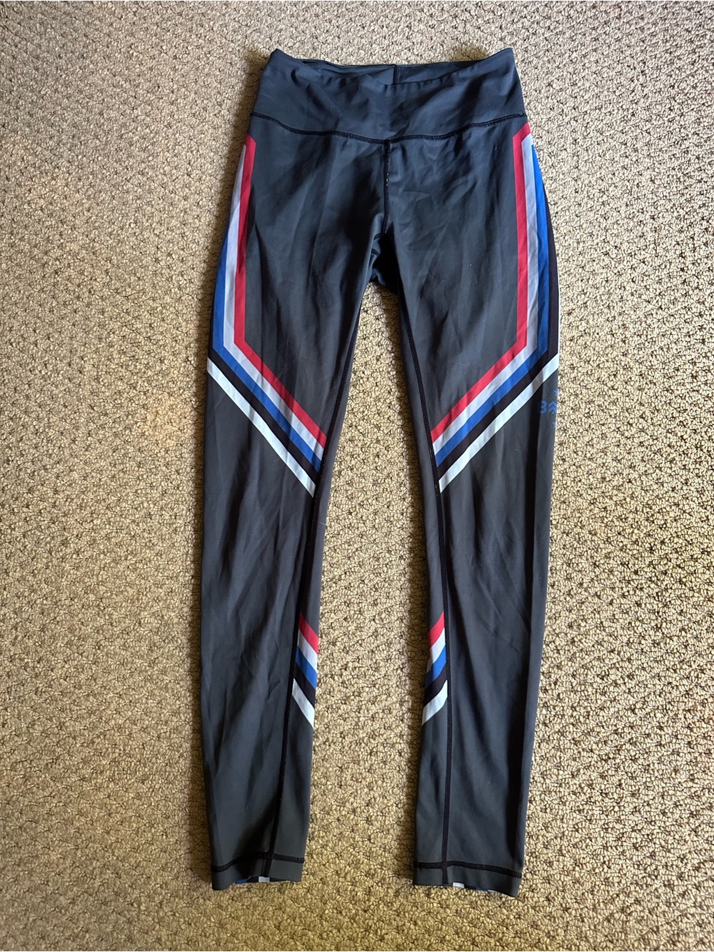 Black Leggings with Red, Blue & White Chevron Stripes